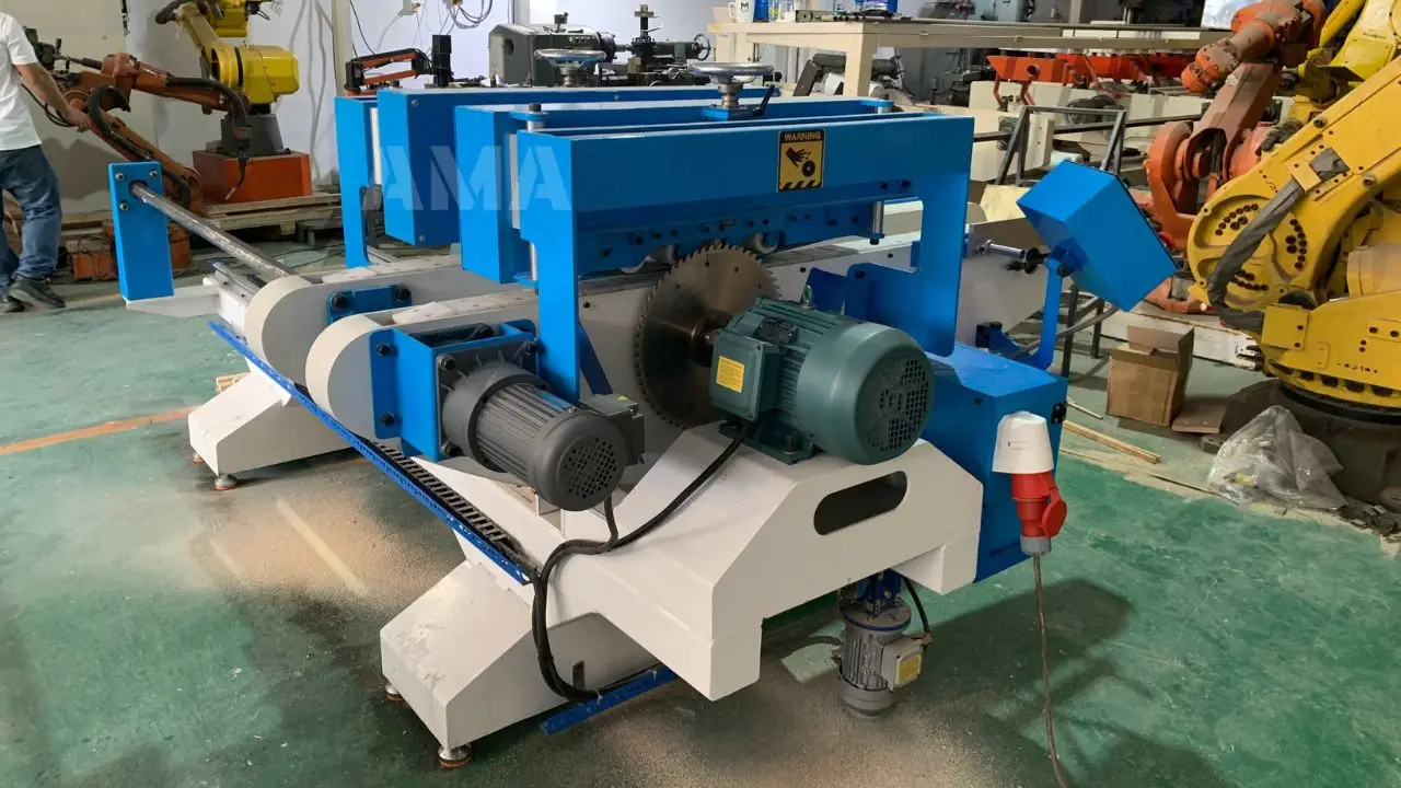 Toàn cảnh máy cắt gỗ 2 đầu pro