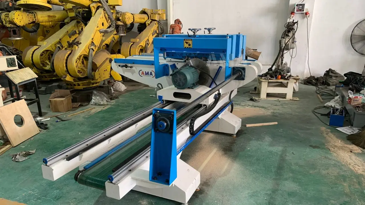 Máy cắt gỗ 2 đầu pro do AMA thiết kế và lắp đặt
