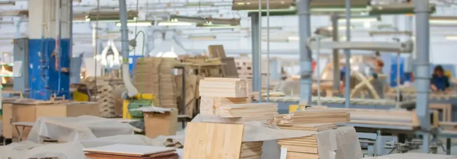 Xưởng sản xuất nội thất với nguyên vật liệu chính là gỗ công nghiệp