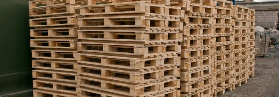 Hệ thống pallet gỗ được sản xuất đồng bộ và lưu trữ số lượng lớn, minh chứng cho vai trò không thể thiếu của pallet trong vận chuyển và kho bãi.