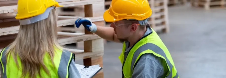 Các nhân viên kiểm tra chất lượng pallet gỗ
