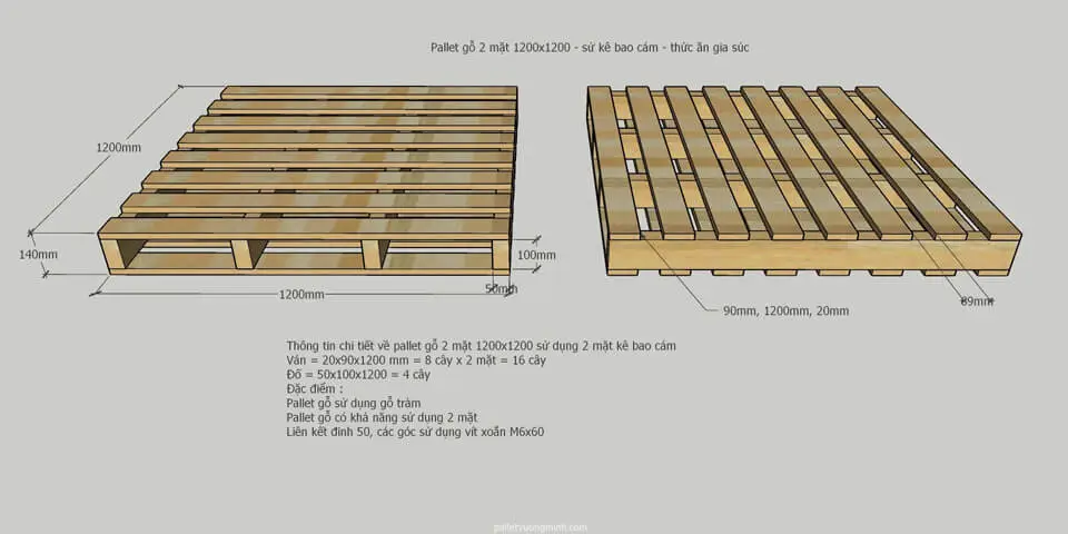 Thiết kế pallet gỗ theo kích thước tiêu chuẩn