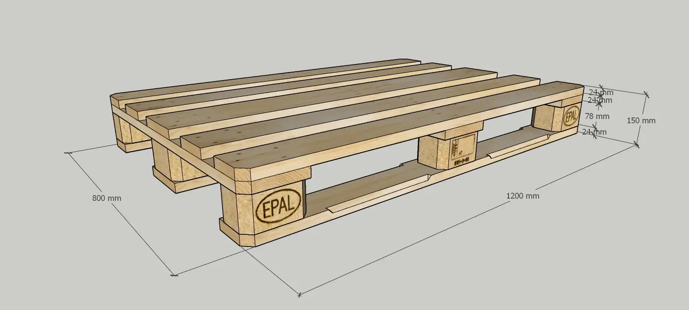 Bản vẽ pallet gỗ đạt chuẩn EPAL với kích thước tiêu chuẩn
