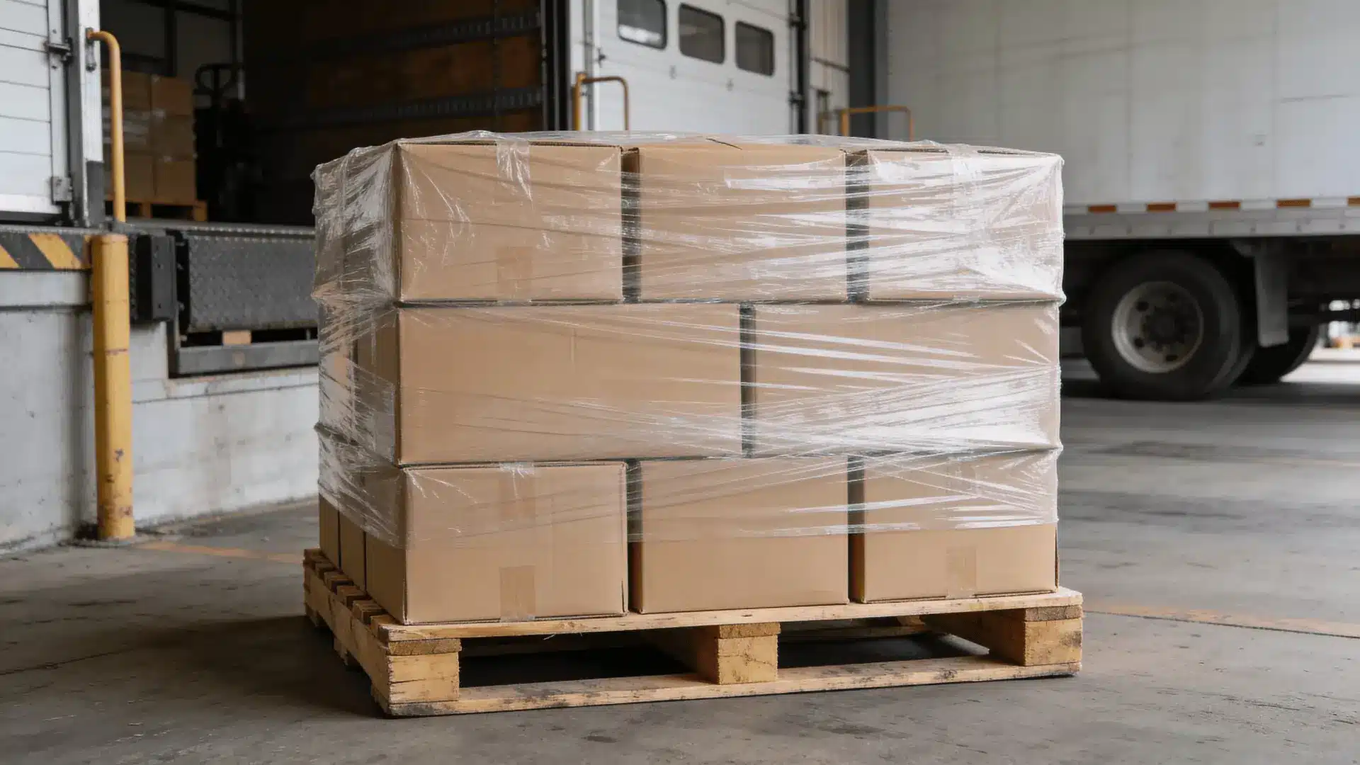 Hàng hóa được đóng pallet và quấn màng bảo vệ