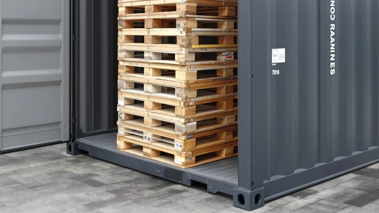 Pallet gỗ được xếp chồng bên trong container