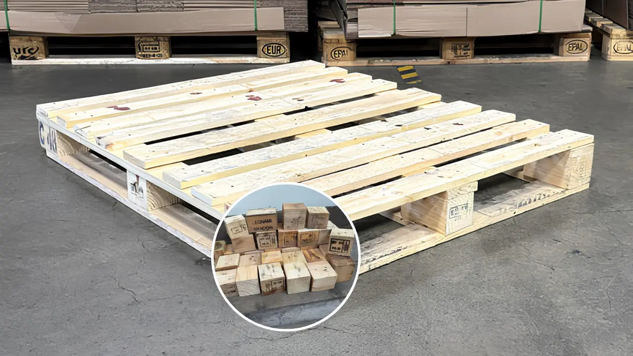 Pallet khối sử dụng các cục gỗ đặc làm bộ phận đỡ pallet